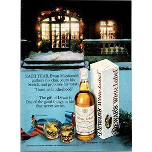 1981 Dewars White Label Scotch Vintage Print Ad Christmas Lights Party Wall Art
